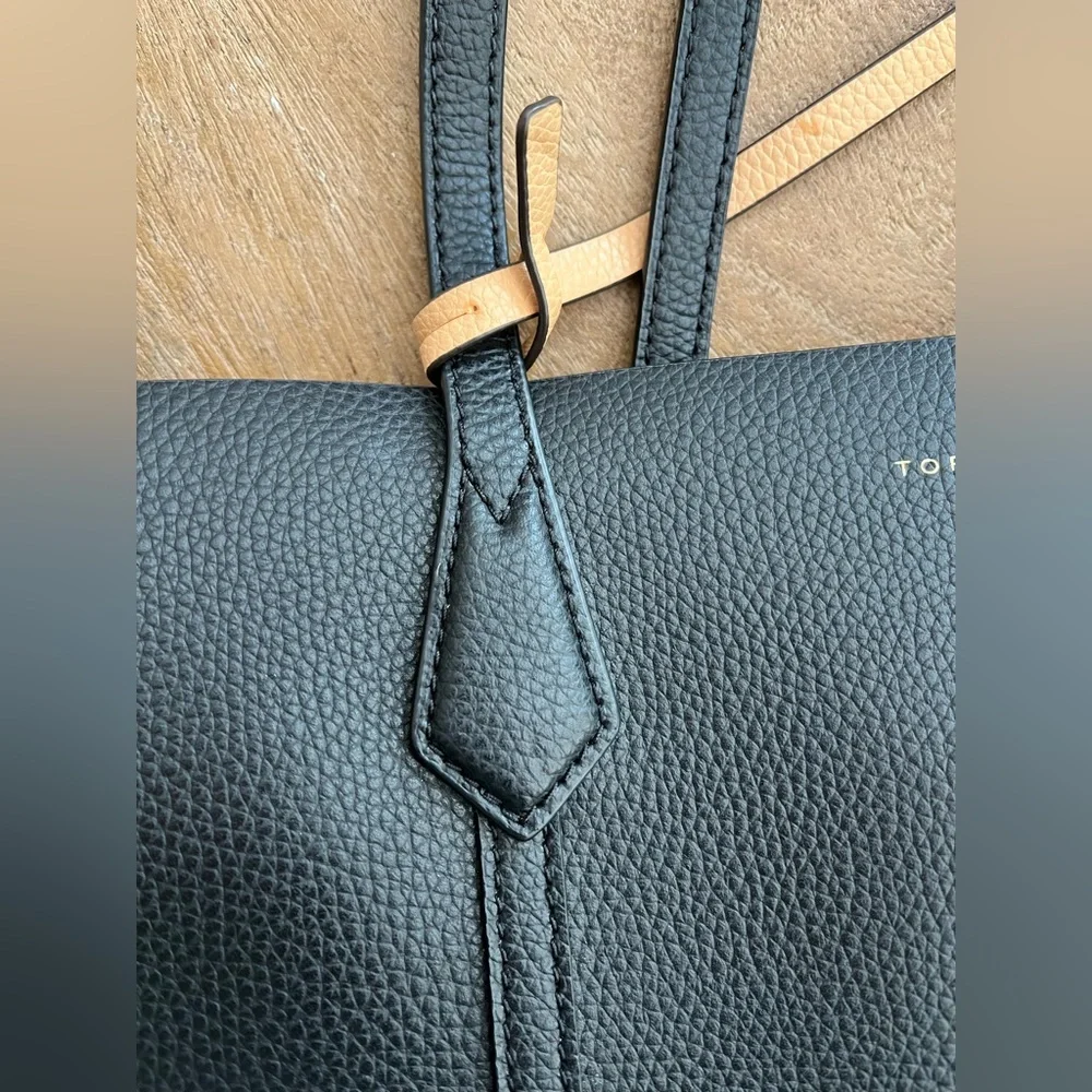 Tory Burch Black Leather Tote with Tan Accent